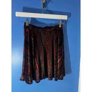Hollister Womens Velvet Boho-Style Mini Skirt With Multicolor Red & Black Patter